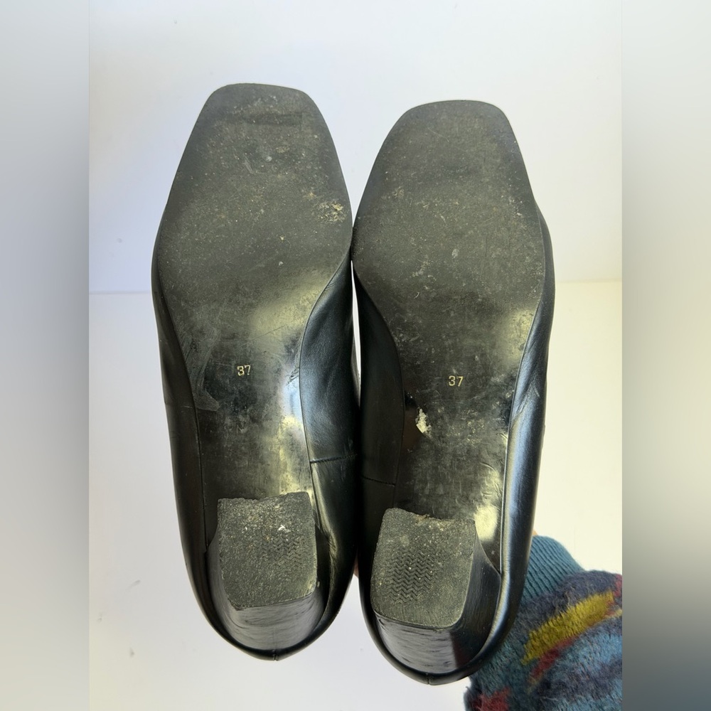 Yves Saint Laurent Black Leather Square-bow Block Heel Pumps Size 37 - Picture 8 of 11
